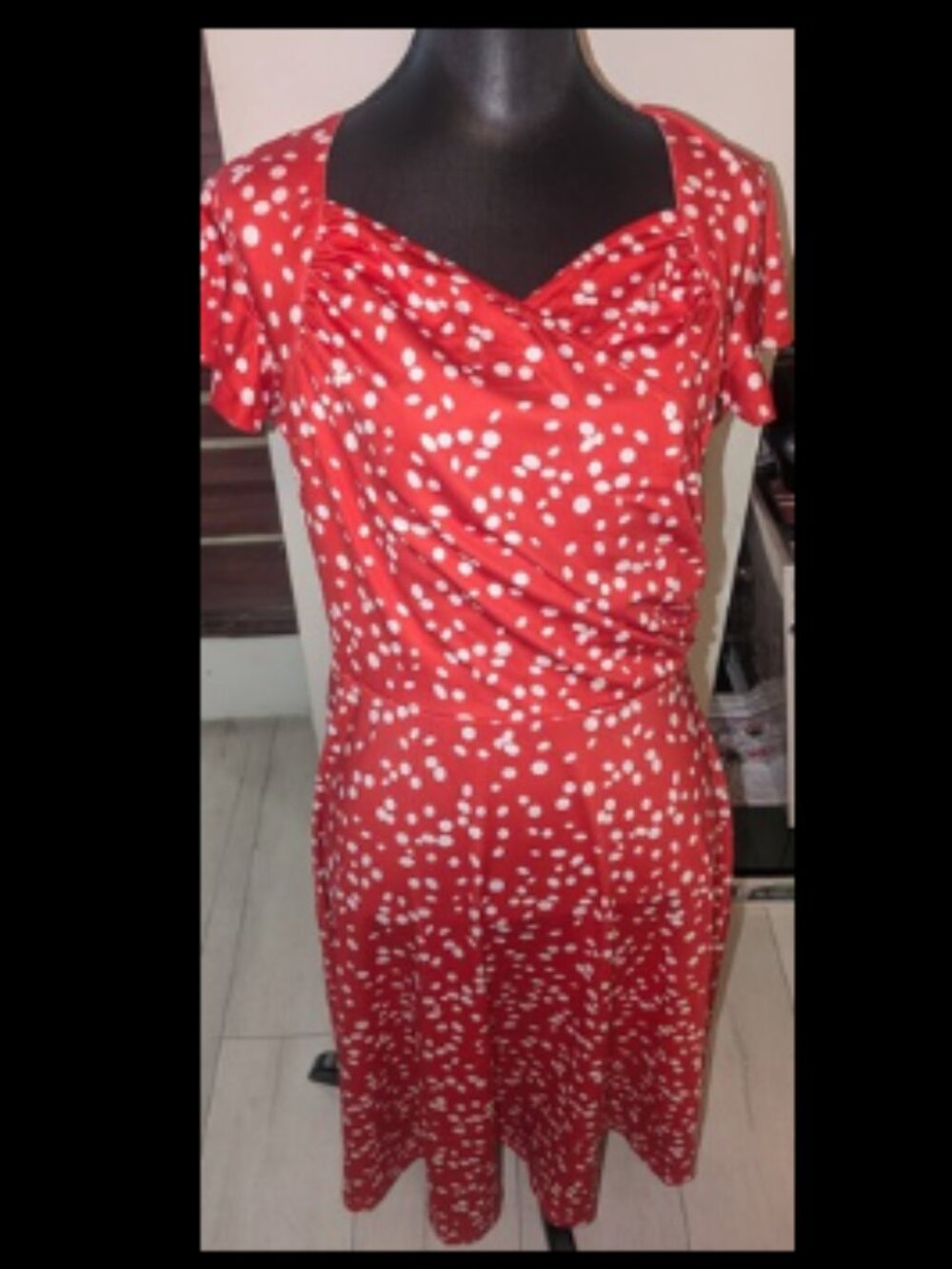 NWT Leota Sweetheart Flutter Dress Disco Dot Red Womens Size M